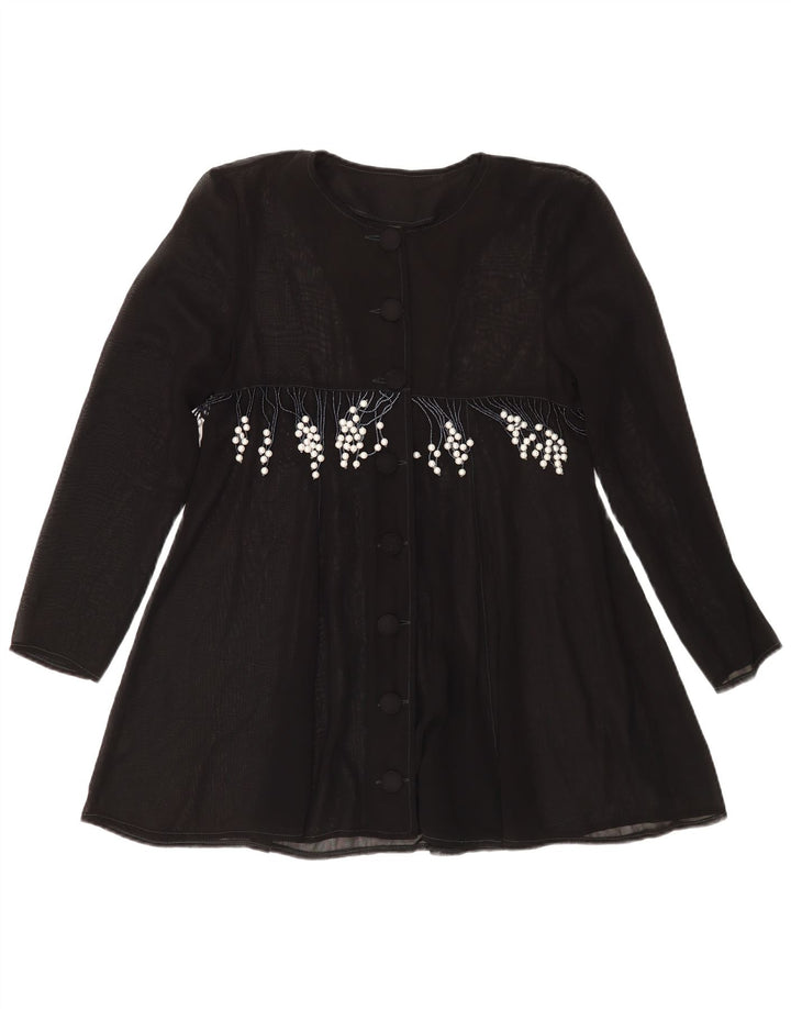 Vintage mujer camisa blusa Reino Unido 14 medio negro