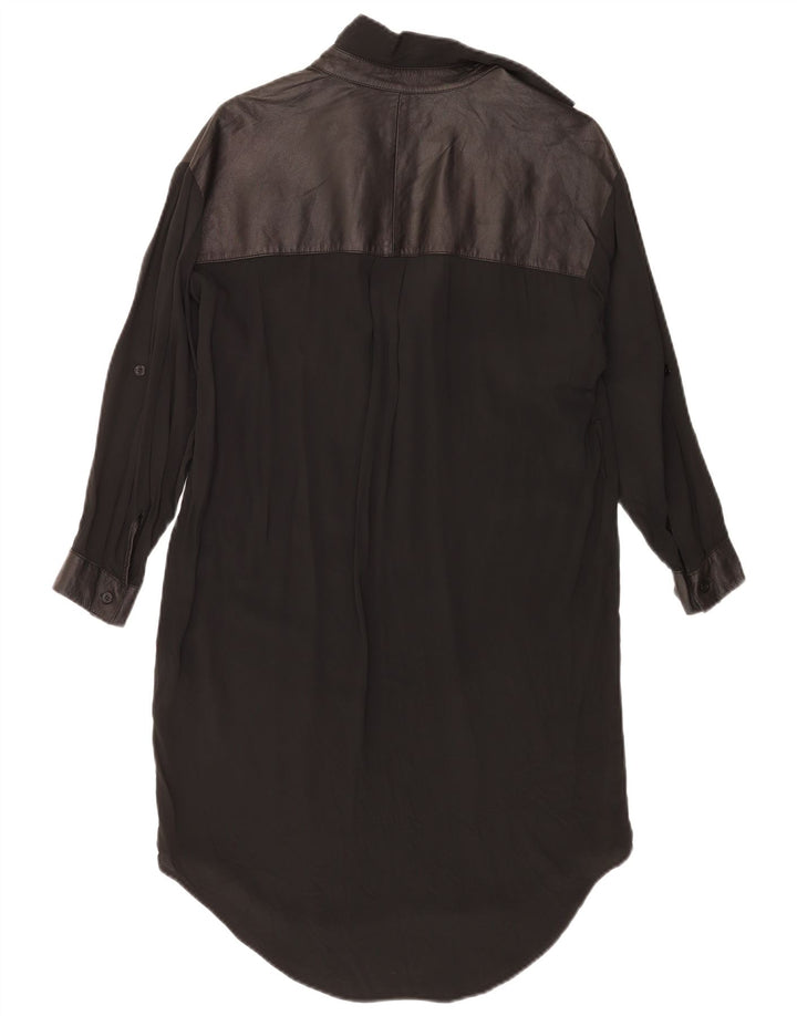 Vintage mujer vestido de cambio de gran tamaño Reino Unido 14 Acetato negro medio