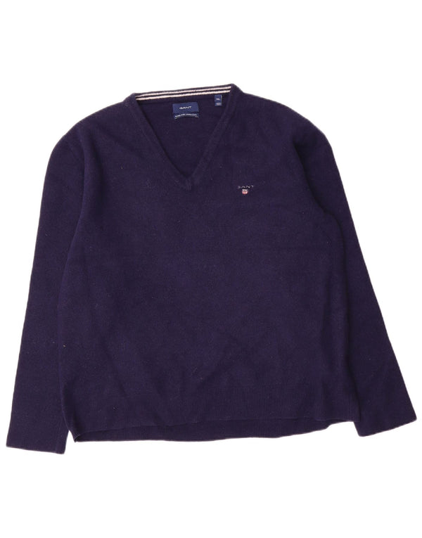 Gant Jersey con cuello en V para hombre, talla 2XL, lana azul marino