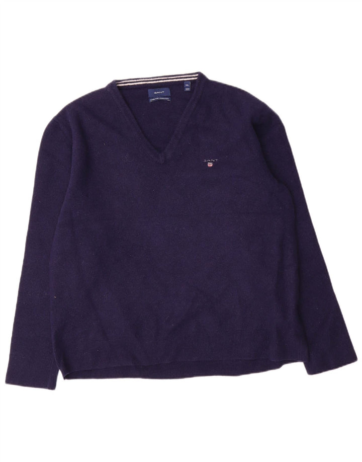 Gant Jersey con cuello en V para hombre, talla 2XL, lana azul marino