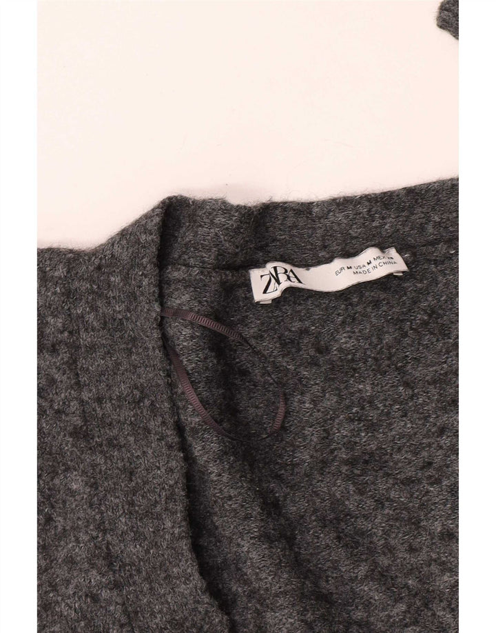 Zara Mujer Crop Cardigan Suéter UK 44 Gris Medio Moteado