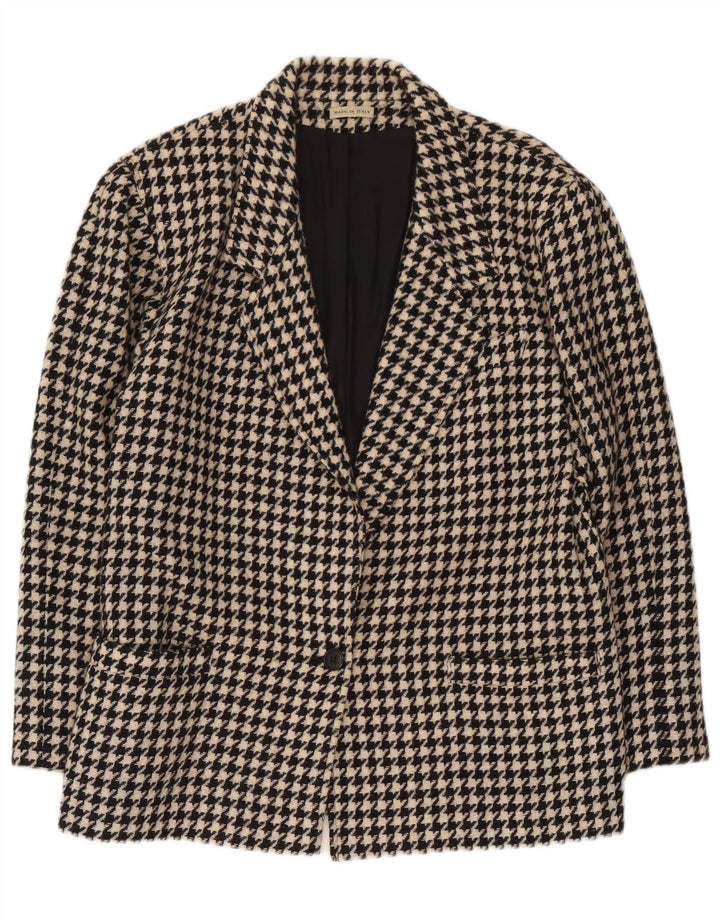 Vintage mujer 1 botón Blazer chaqueta Reino Unido 14 mediano negro Houndstooth