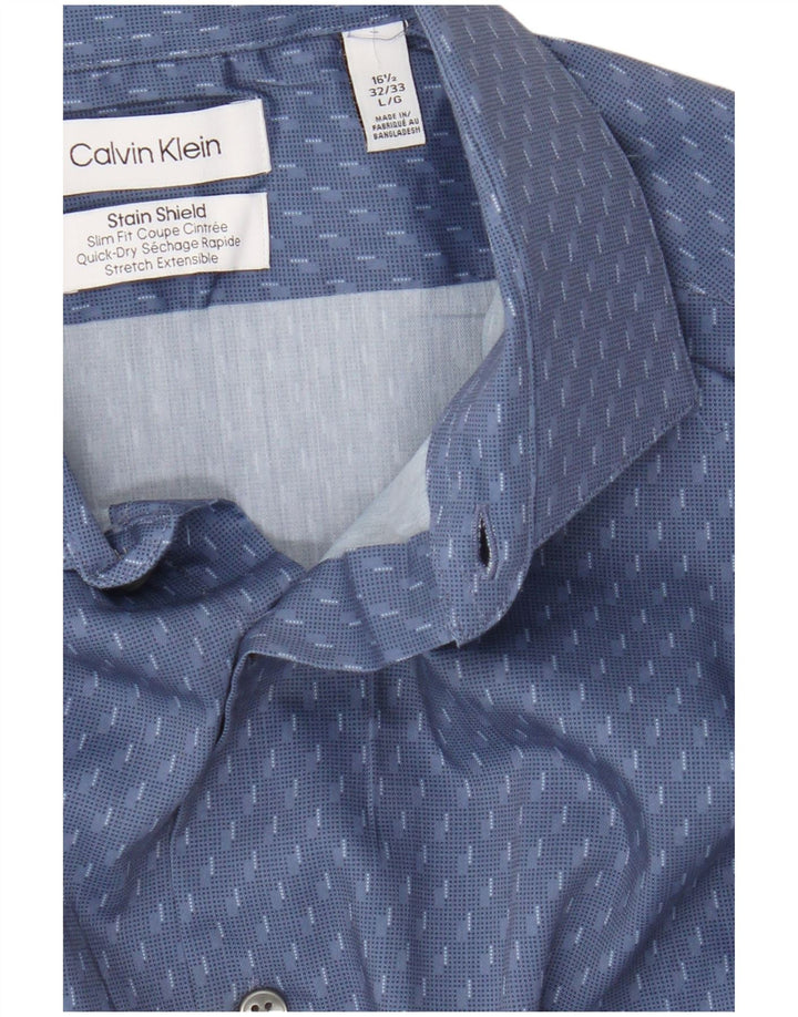 Calvin Klein Camisa Slim Fit para hombre Talla 16 1/2 Poliéster geométrico azul grande