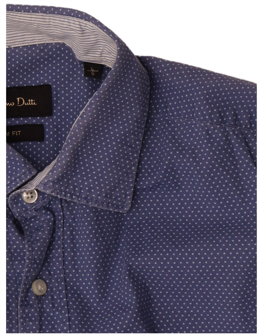 Massimo Dutti Hombre Camisa Slim Fit Algodón Lunares Azul Grande