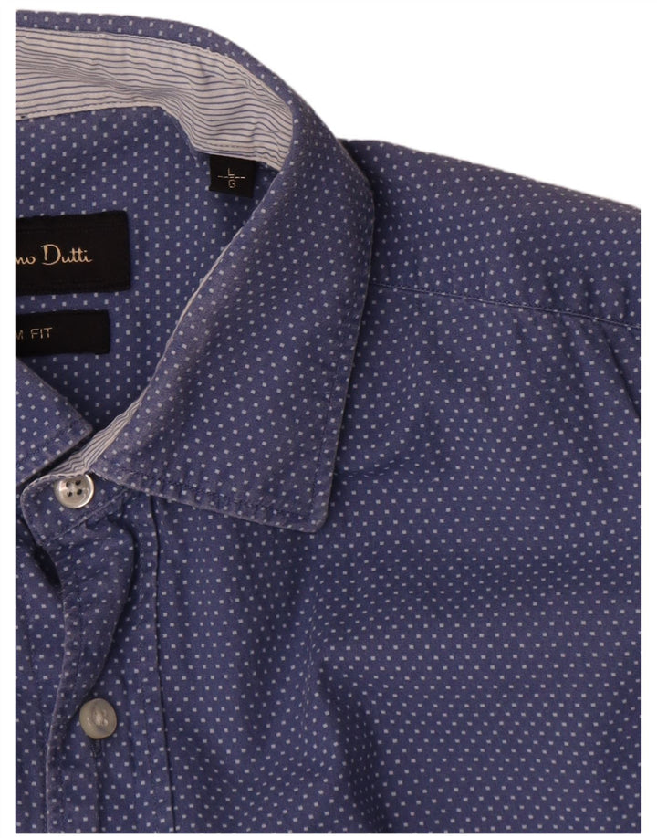 Massimo Dutti Hombre Camisa Slim Fit Algodón Lunares Azul Grande