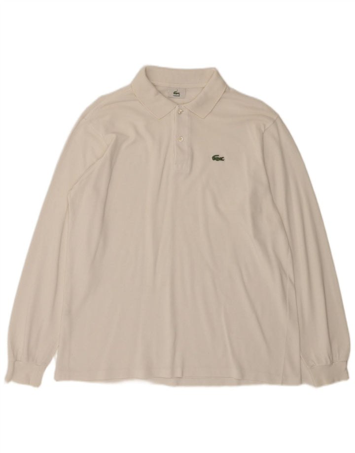 LACOSTE Polo de manga larga para hombre talla 4 mediano algodón blanco