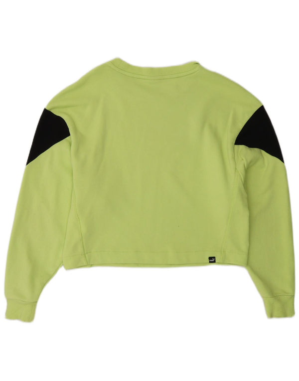 Puma Mujer Crop Sudadera Jumper UK 10 Pequeño Verde Colorblock Algodón