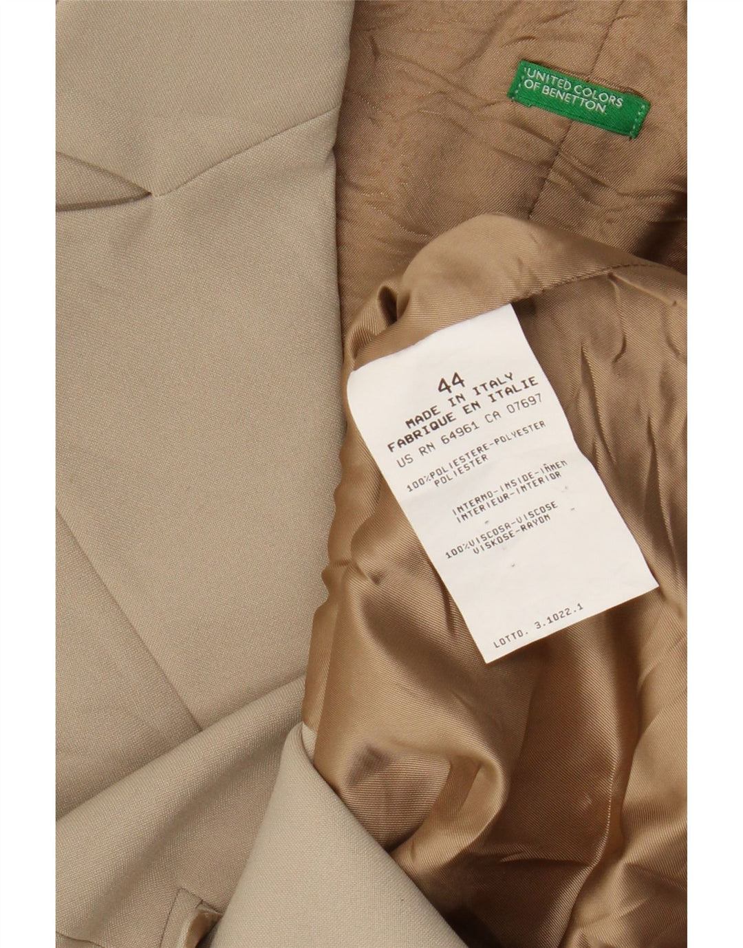 Benetton Blazer De 3 Botones Mujer IT 44 Poliéster Beige Medio