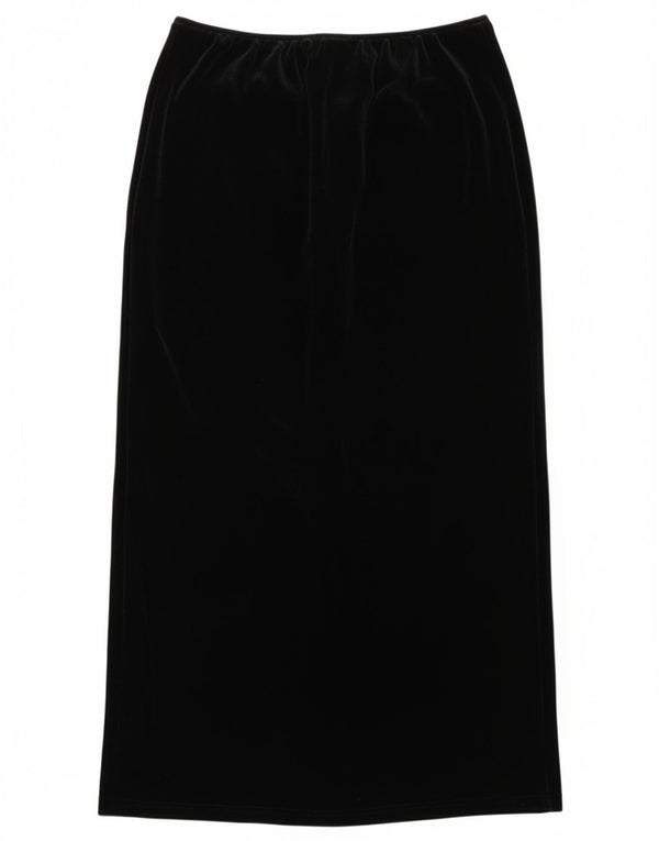 Vintage mujer terciopelo Maxi falda Reino Unido 16 grande W34 poliéster negro