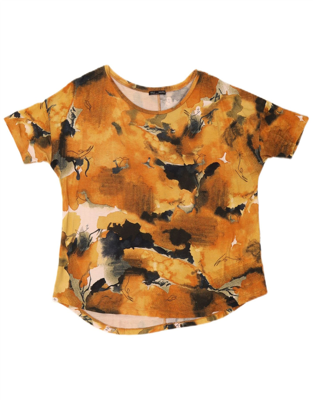 ZARA Camiseta gráfica para mujer Top UK 46 Large Naranja Tie Dye Viscosa