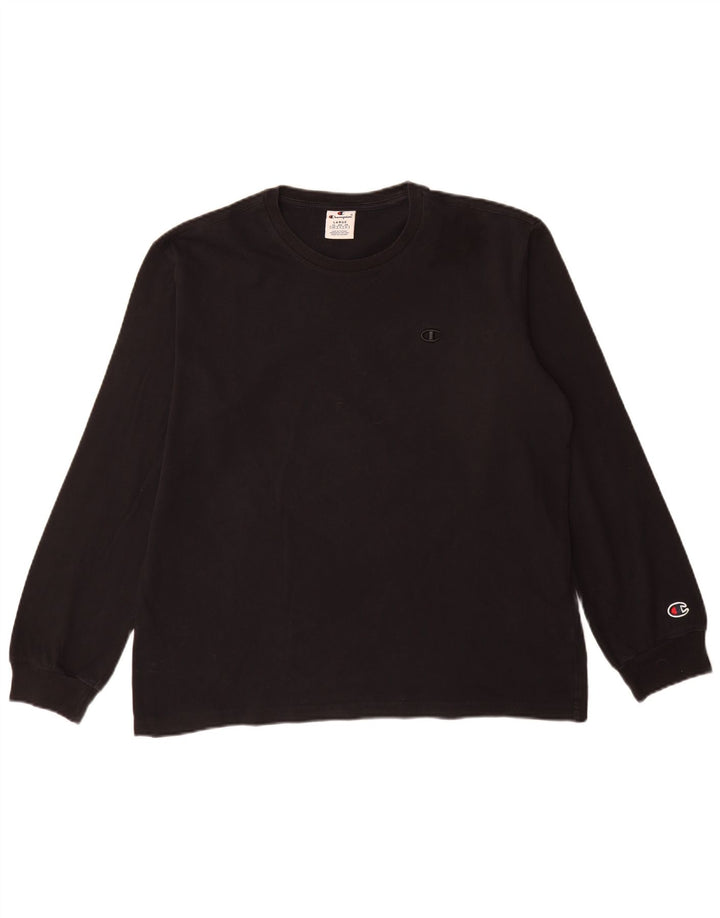 Champion Hombres Top Manga Larga Grande Algodón Negro