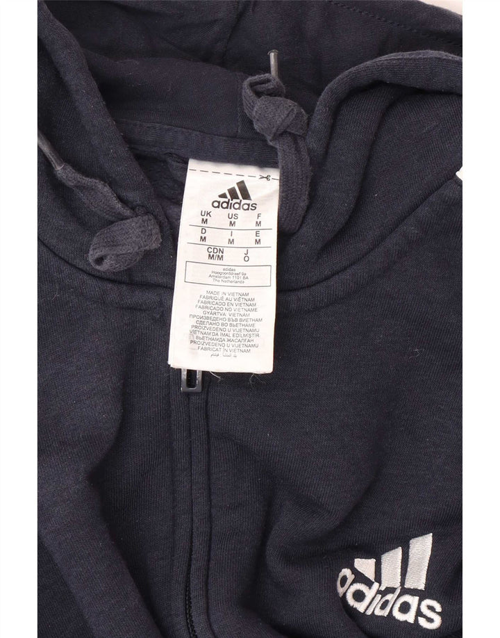Adidas Hombre Zip Sudadera Con Capucha Suéter Medio Azul Marino Algodón
