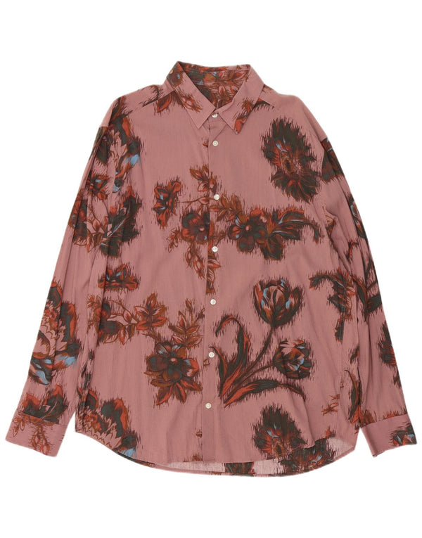 VINTAGE Camisa para hombre Algodón floral rosa grande