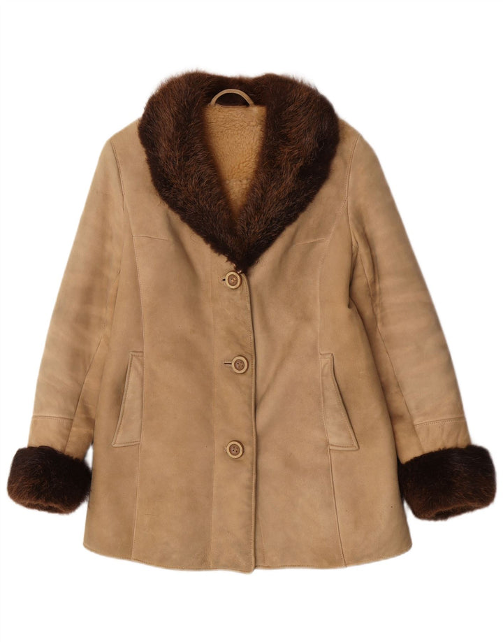 Vintage mujer shearling abrigo Reino Unido 10 pequeño beige