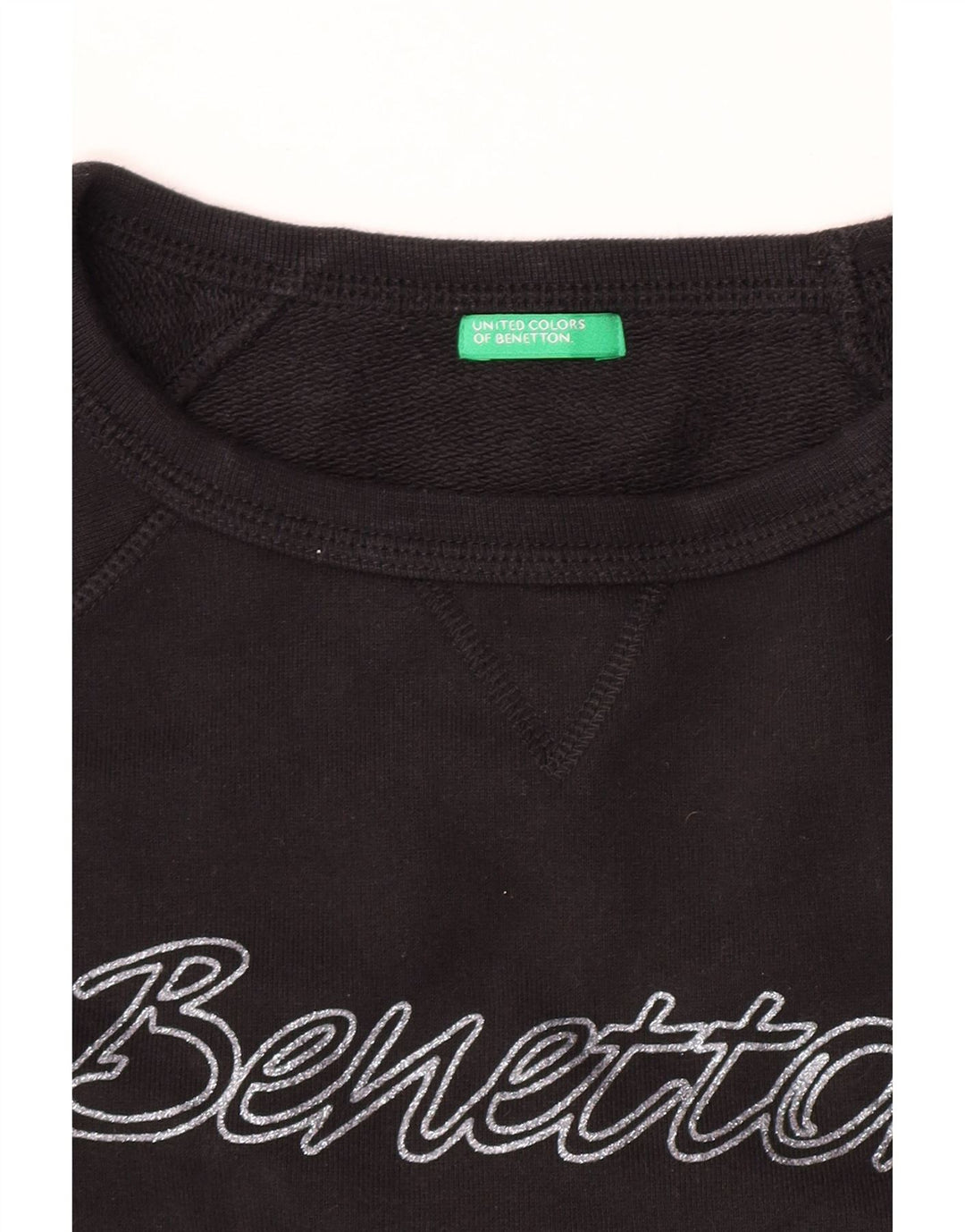 Benetton Sudadera Corta Con Estampado De Mujer UK 44 Mediano Negro