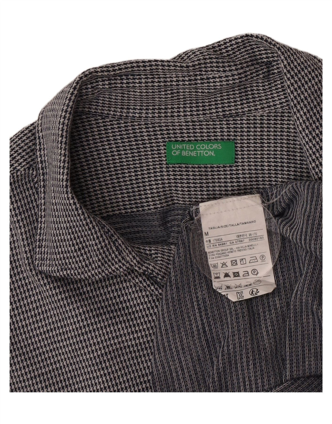 Camisa Benetton Hombre Algodón Pata De Gallo Gris Medio