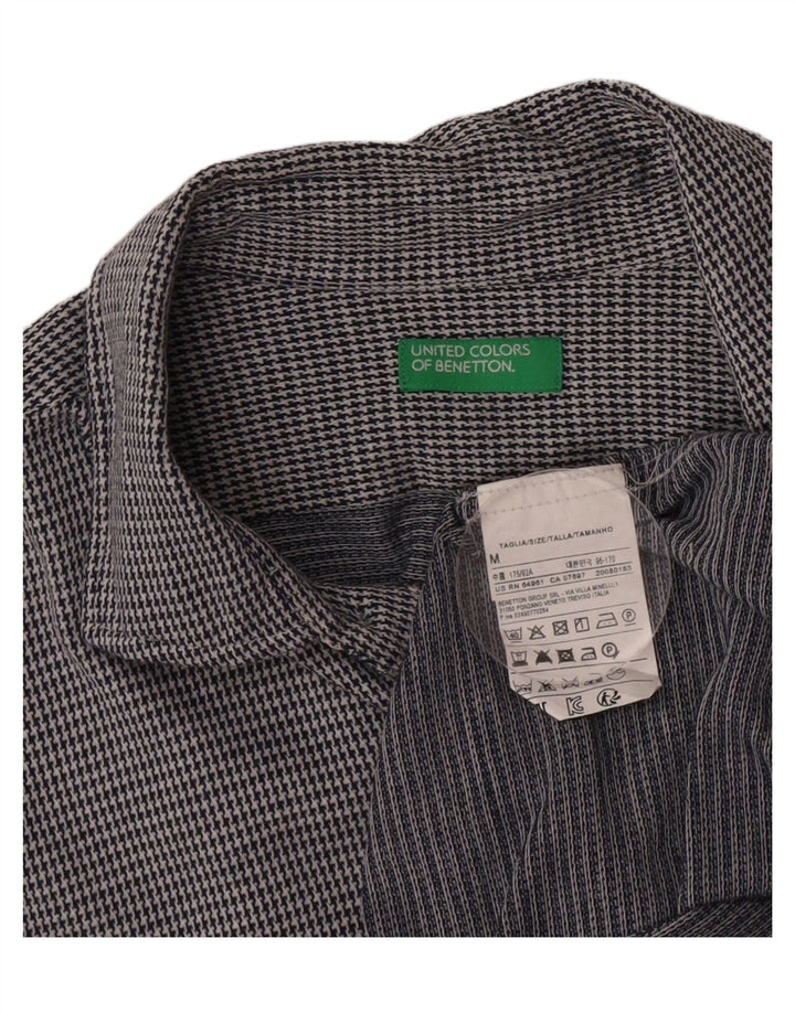 Camisa Benetton Hombre Algodón Pata De Gallo Gris Medio