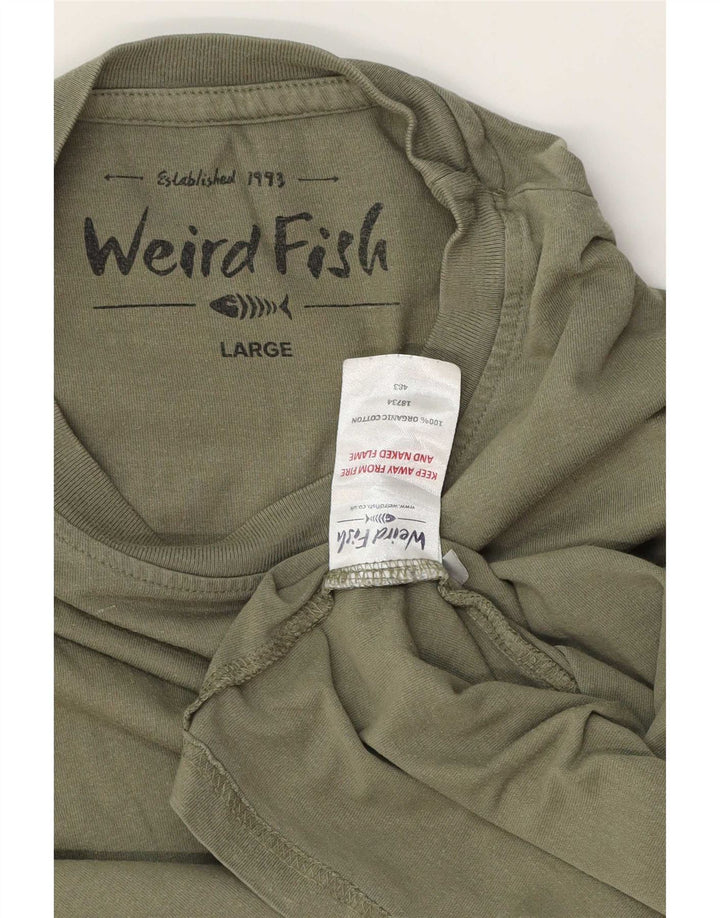 Weird Fish Camiseta gráfica para hombre Top grande de algodón caqui