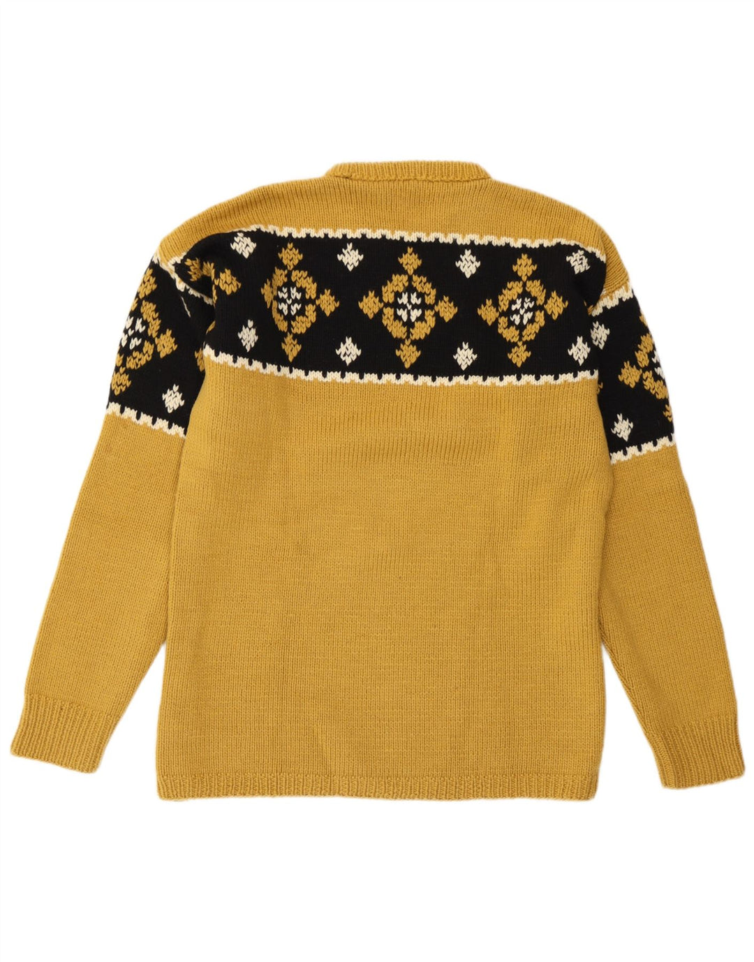 Vintage hombres cuello redondo jersey suéter medio amarillo Fair Isle