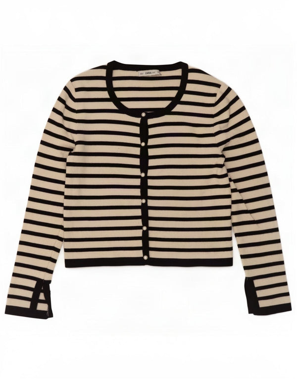 Zara Mujer Crop Cardigan Suéter UK 44 Grande Viscosa A Rayas Blancas