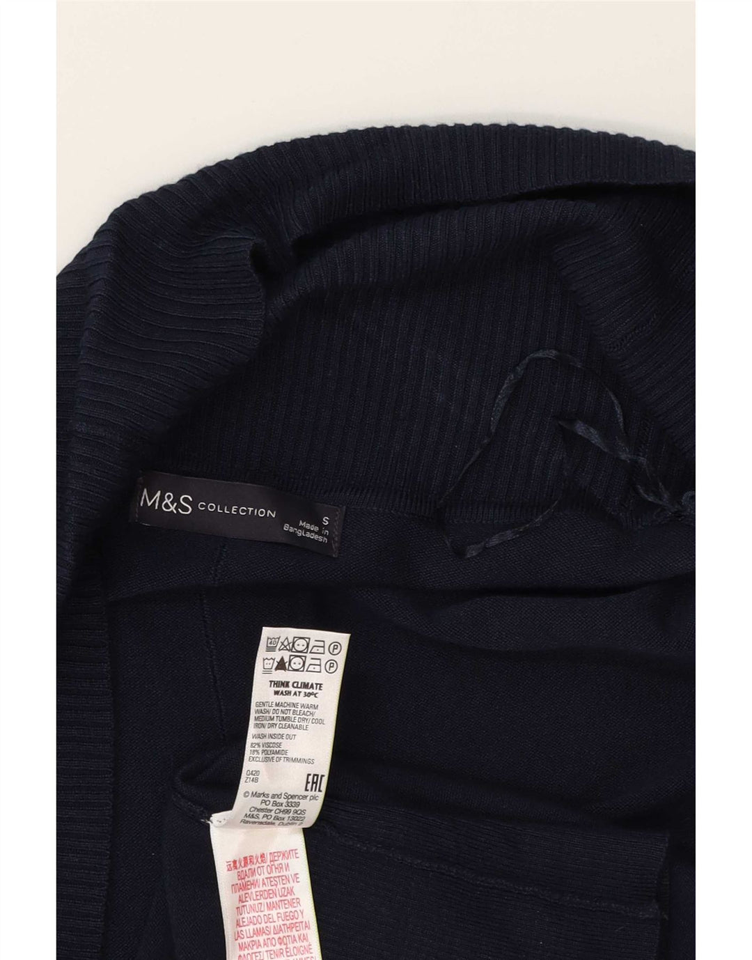 Marks & Spencer Suéter tipo cárdigan abierto para mujer UK 10 Small Viscosa azul marino
