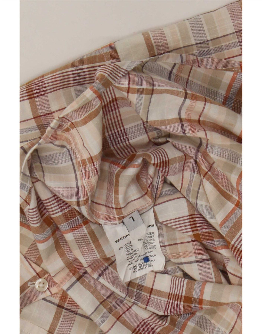 Sergio Tacchini Camisa De Manga Corta Hombre Algodón Cuadros Beige Grande