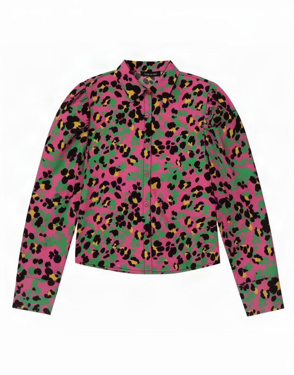 Vintage mujer camisa blusa Reino Unido 10 pequeño rosa animal impresión poliéster