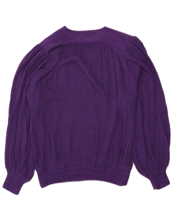 Vintage mujer V-cuello jumper suéter IT 46 grande púrpura moteado