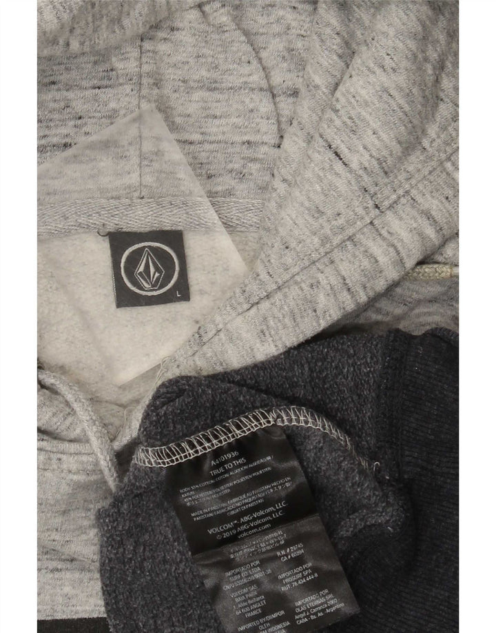 Volcom Jersey con capucha gráfica para hombre, talla grande, algodón gris color block