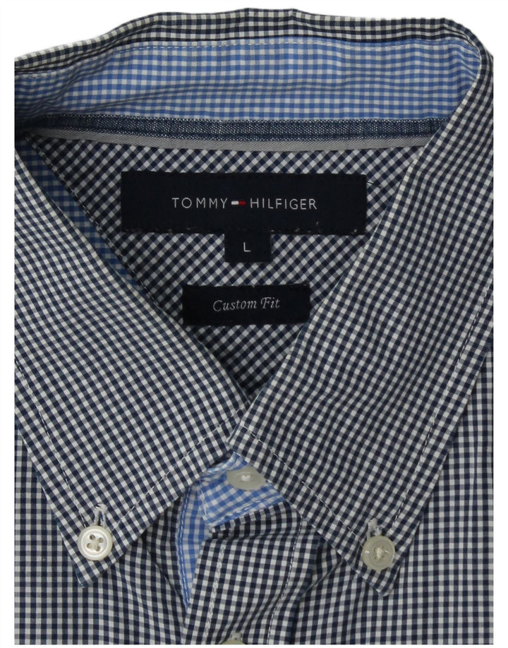 Tommy Hilfiger Camisa de ajuste personalizado para hombre, tamaño grande, cuadros azul marino