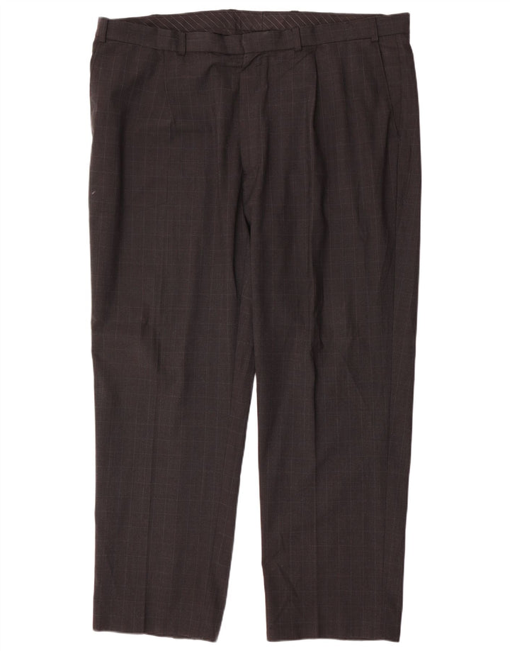 Marks & Spencer Pantalón de traje recto para hombre W44 L31 Poliéster a cuadros gris