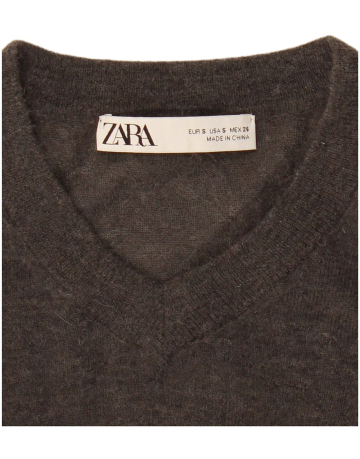 Zara Mujer Crop V-Cuello Jersey Jersey UK 10 Small Gris