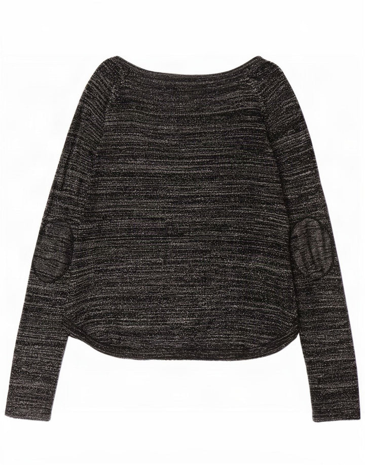 Zara Mujer Top Manga Larga UK 40 Medio Negro Rayas Acrílico