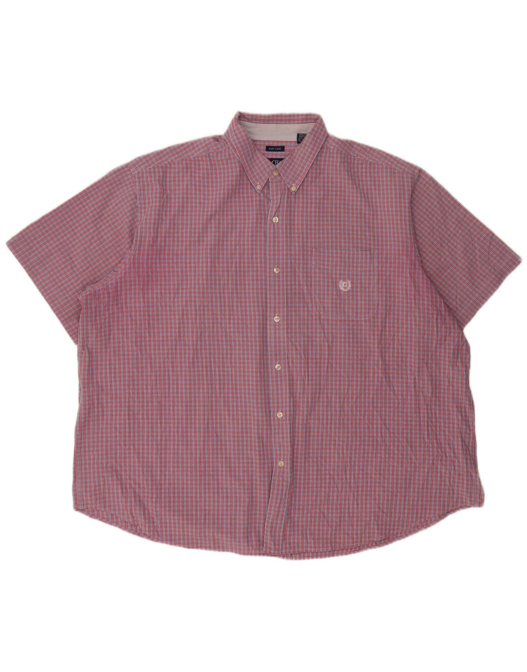Chaps Camisa de manga corta para hombre de fácil cuidado, 4XL, algodón a cuadros rojos