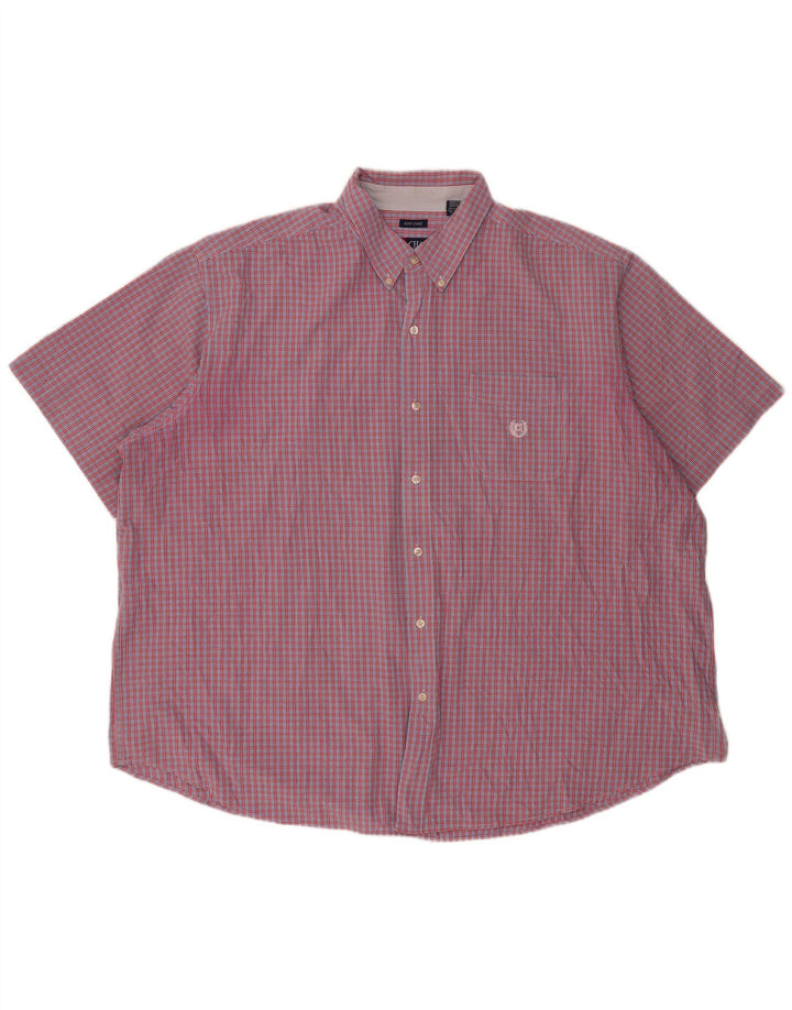 Chaps Camisa de manga corta para hombre de fácil cuidado, 4XL, algodón a cuadros rojos