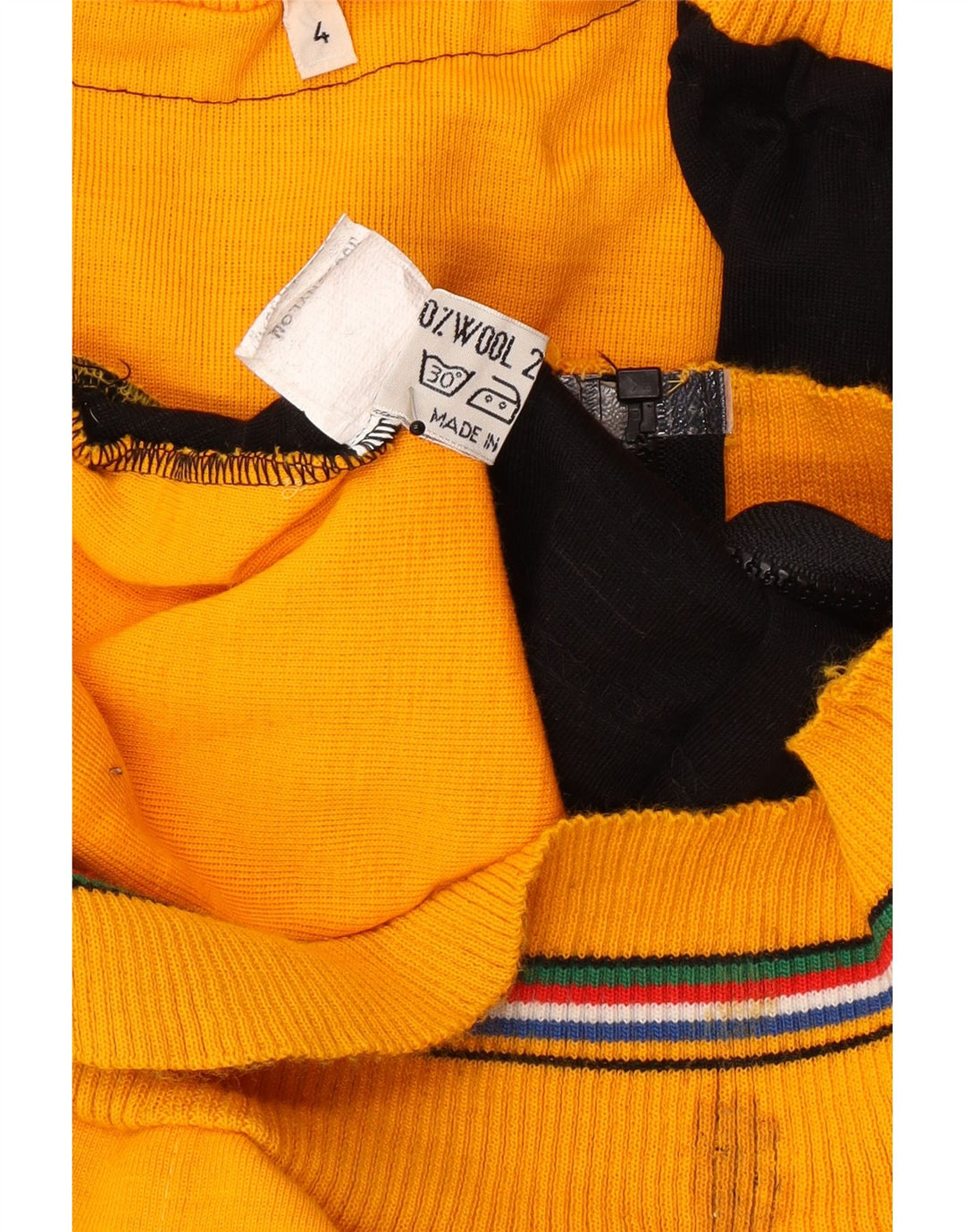 Vintage hombres punto bomber chaqueta Reino Unido 38 medio amarillo colorblock lana