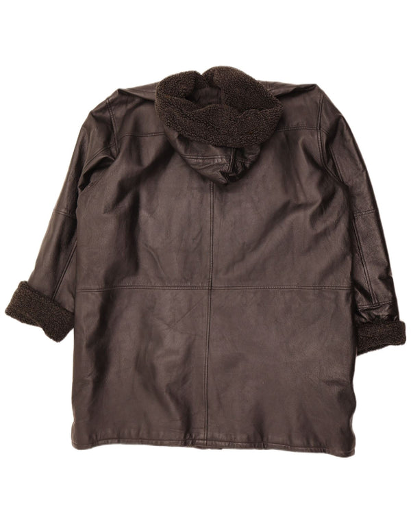 Abrigo de cuero con capucha para mujer Modern Classics UK 22 3XL Cuero negro