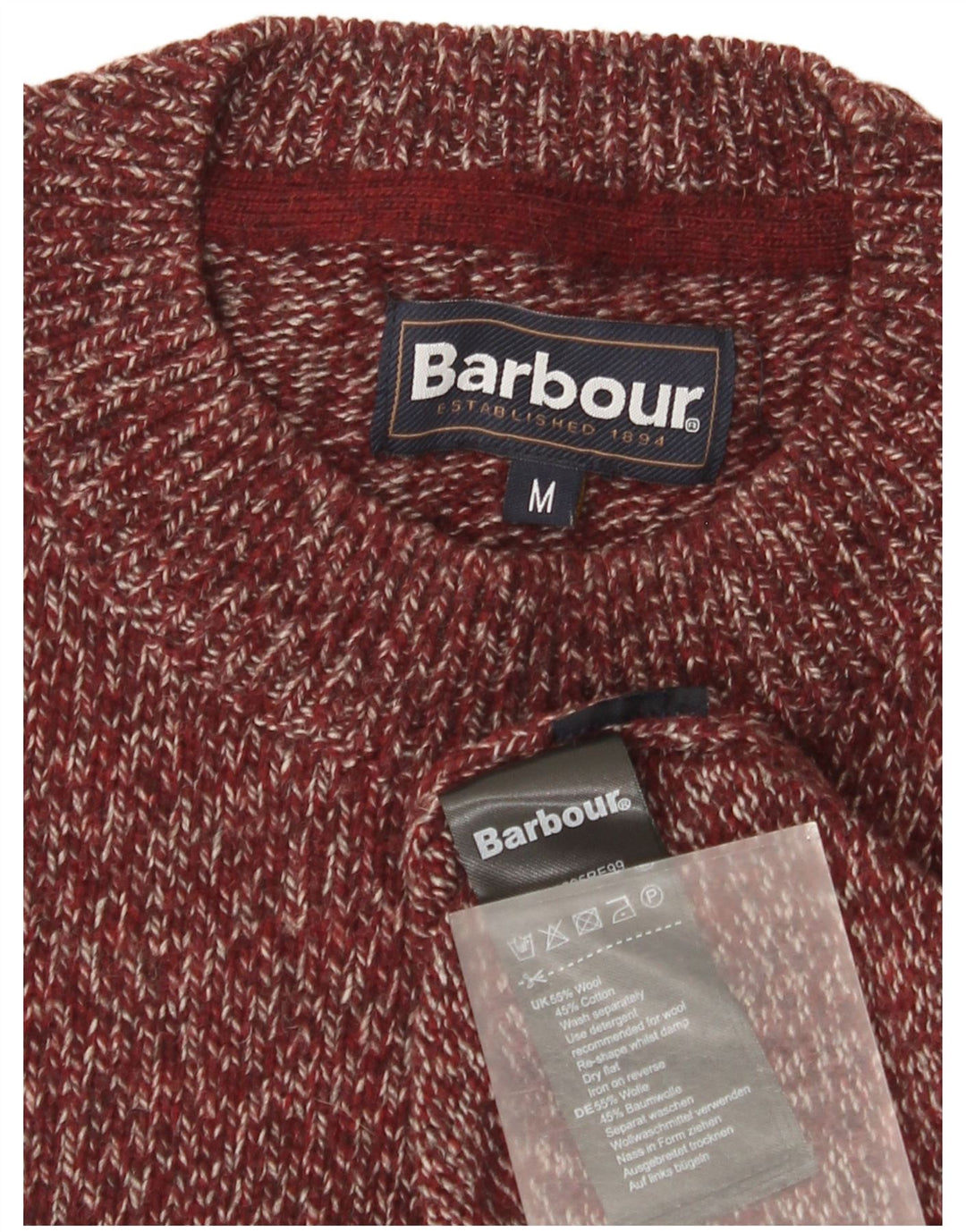Barbour Jersey De Cuello Redondo Para Hombre De Lana Burdeos Medio