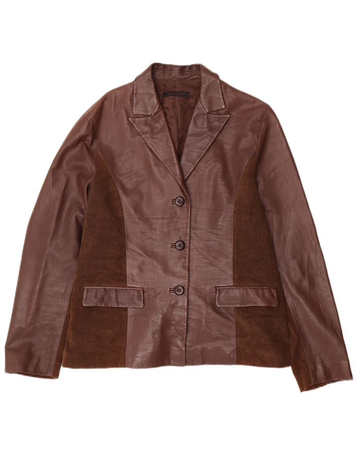 Chaqueta tipo blazer de piel con 3 botones para mujer Evolution IT 48 XL Marrón Colorblock