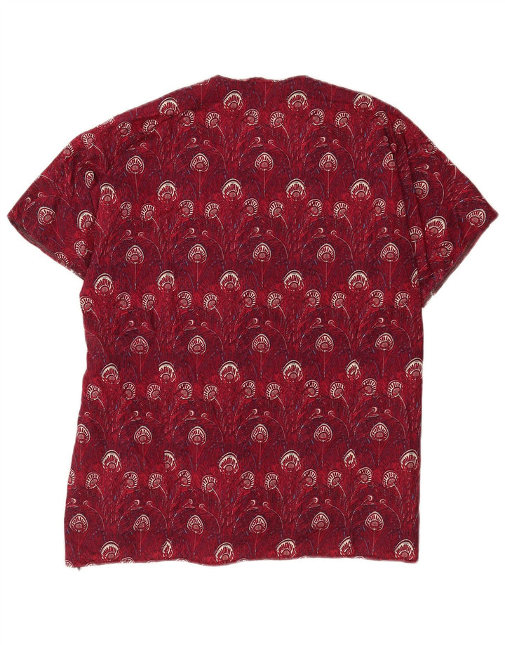 Vintage mujer patrón abstracto blusa top Reino Unido 14 grande borgoña