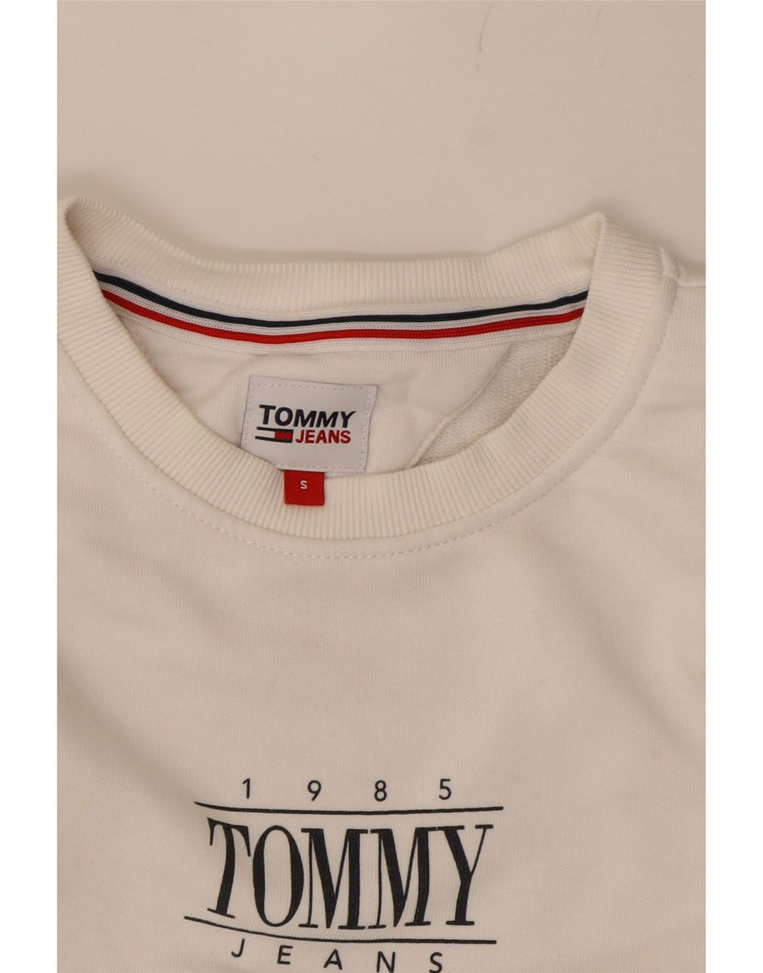 TOMMY HILFIGER Womens Oversized Sweatshirt Jumper UK 10 Small White Cotton Vintage Tommy Hilfiger and Second-Hand Tommy Hilfiger from Messina Hembry 