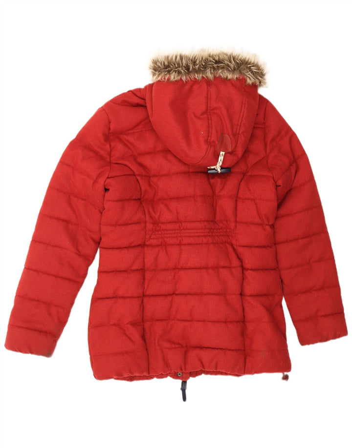Superdry Abrigo acolchado con capucha para mujer Reino Unido 46 Poliéster rojo grande