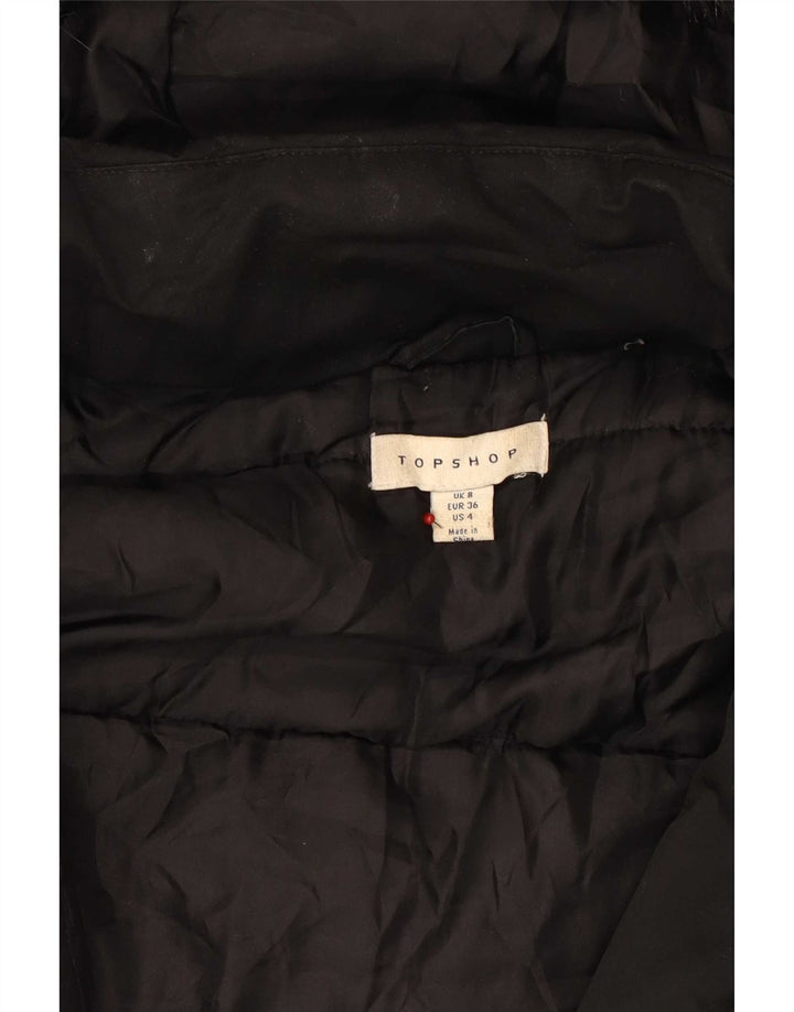 Topshop Parka con capucha para mujer UK 8 Small Poliéster negro