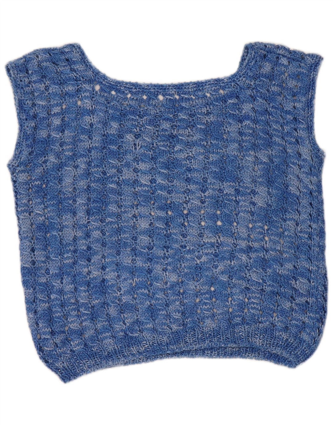 VINTAGE Mujer Crop Crochet Chaleco Tank Top Reino Unido 14 Azul Medio