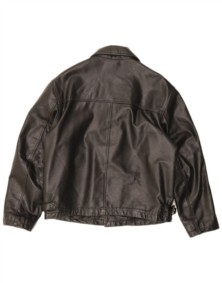 Chaqueta de cuero vintage para hombre IT 50 cuero negro grande