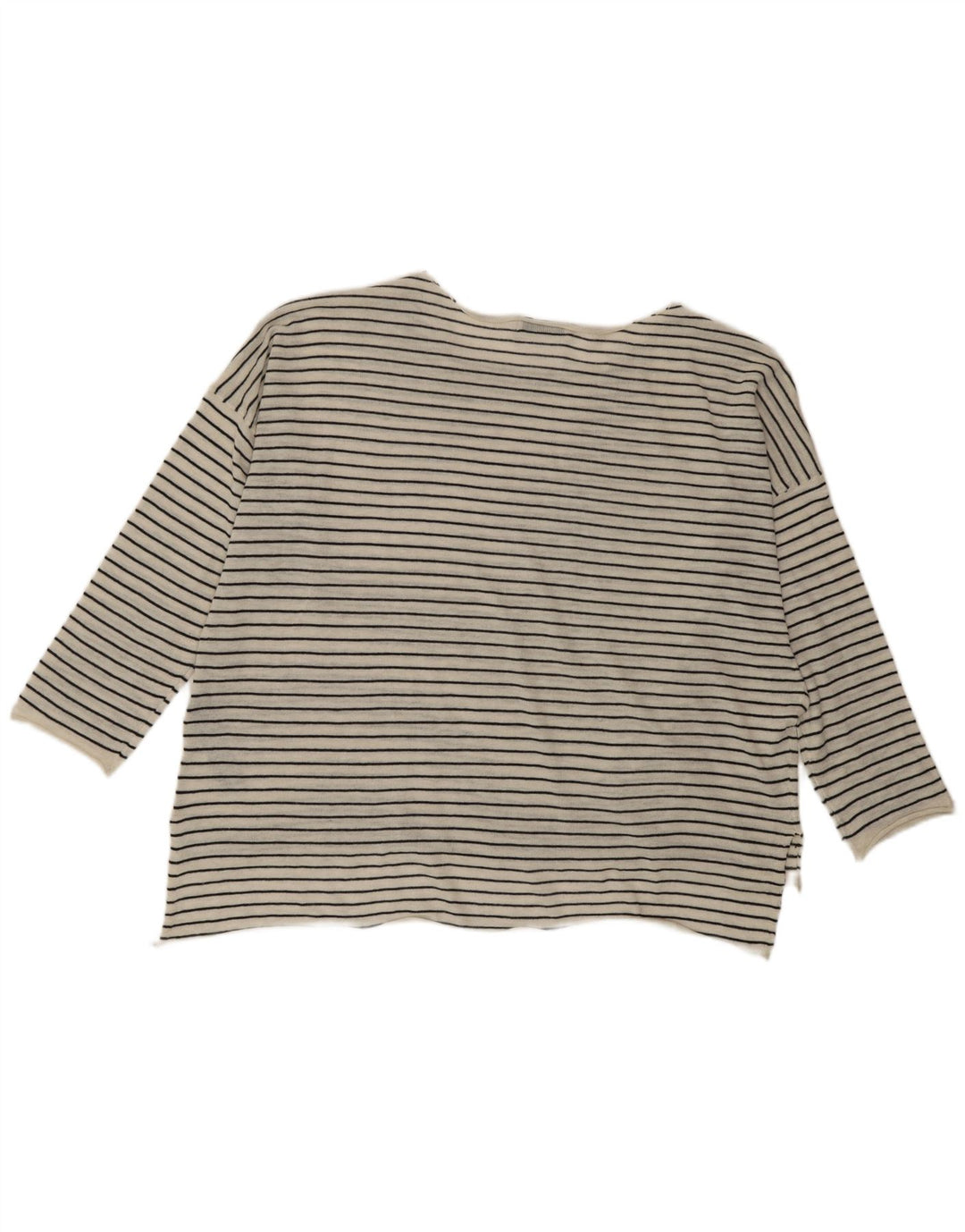 Zara Mujer Top Extragrande Manga Larga UK 44 Poliéster A Rayas Blanco Mediano