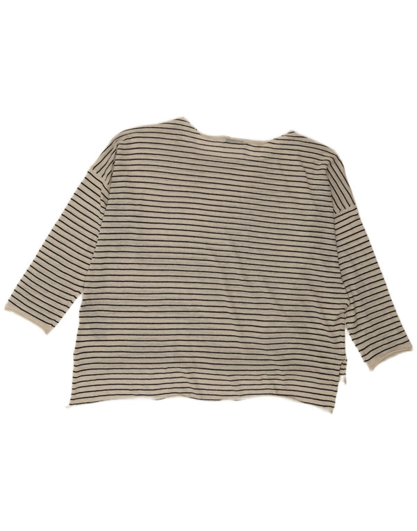 Zara Mujer Top Extragrande Manga Larga UK 44 Poliéster A Rayas Blanco Mediano