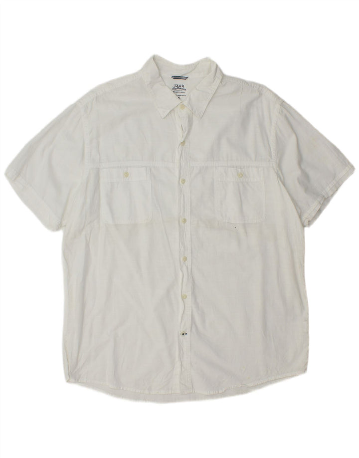 Izod Hombre Salt Water Camisa Manga Corta XL Algodón Blanco