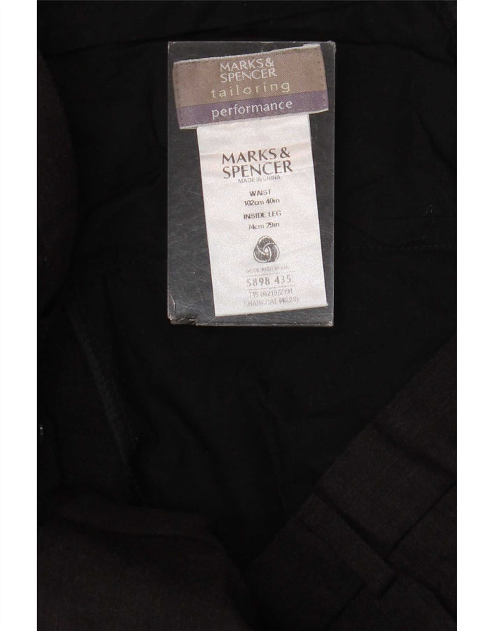 Marks & Spencer Pantalón de traje recto para hombre W40 L29 Lana gris