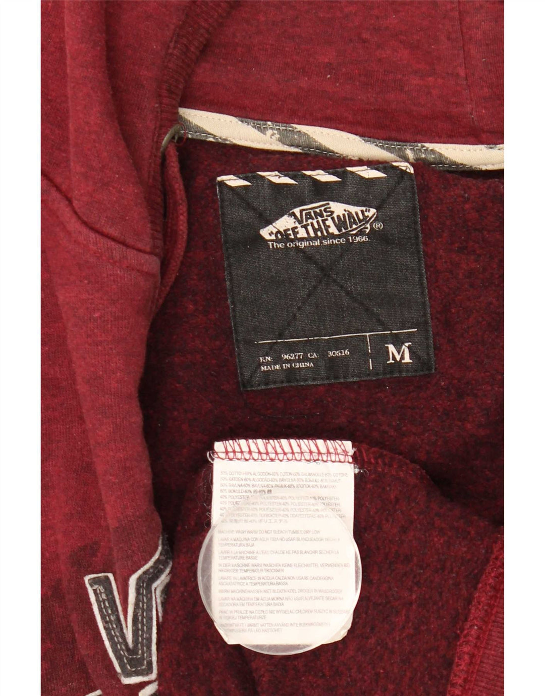 Vans Hombre Sudadera con capucha y cremallera gráfica de algodón burdeos medio